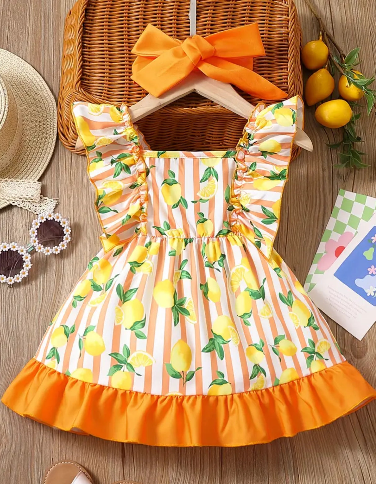 Lemon frilled dress and headband set