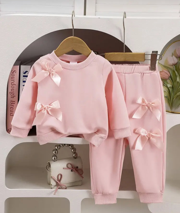 Satin bow baby pink loungeset - 1/2Y ONLY