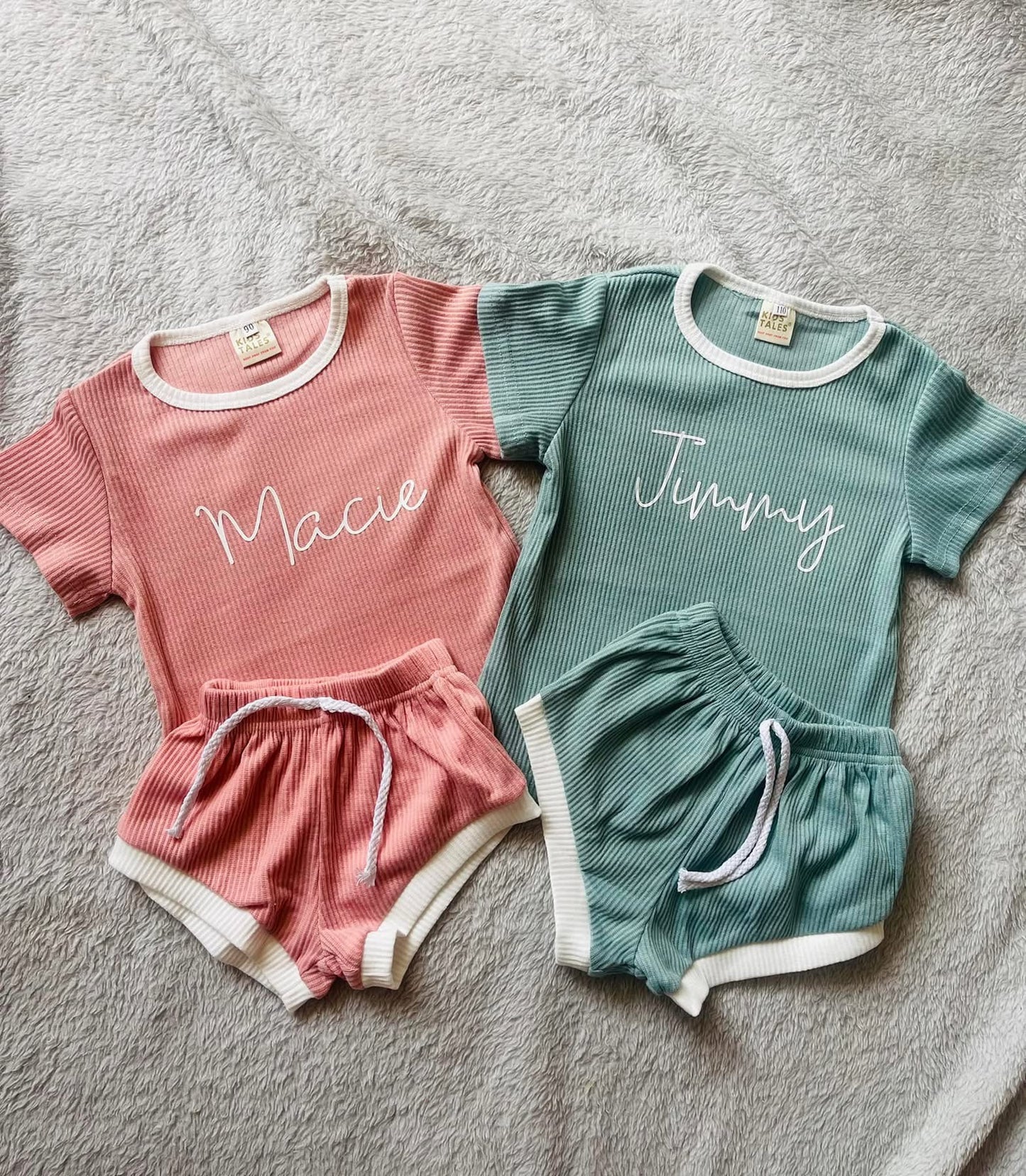 Ribbed personalised shorts sets