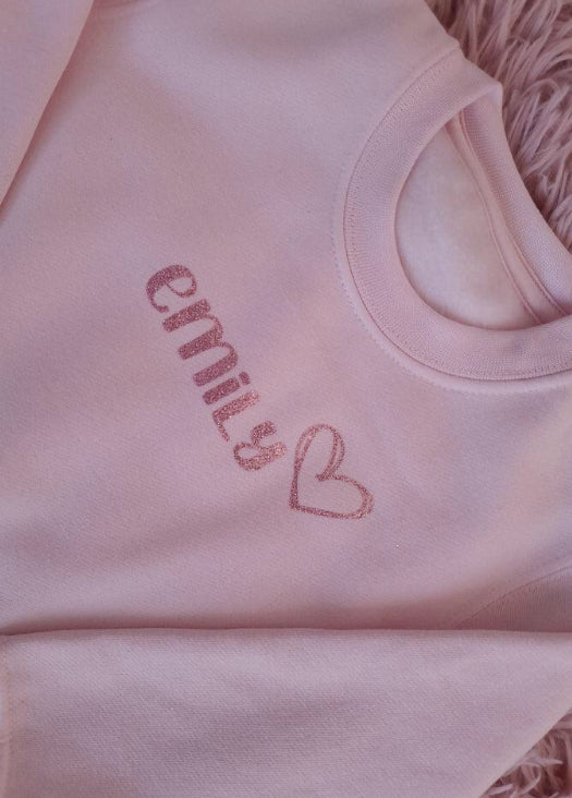 Pastel pink personalised glitter sweatshirt