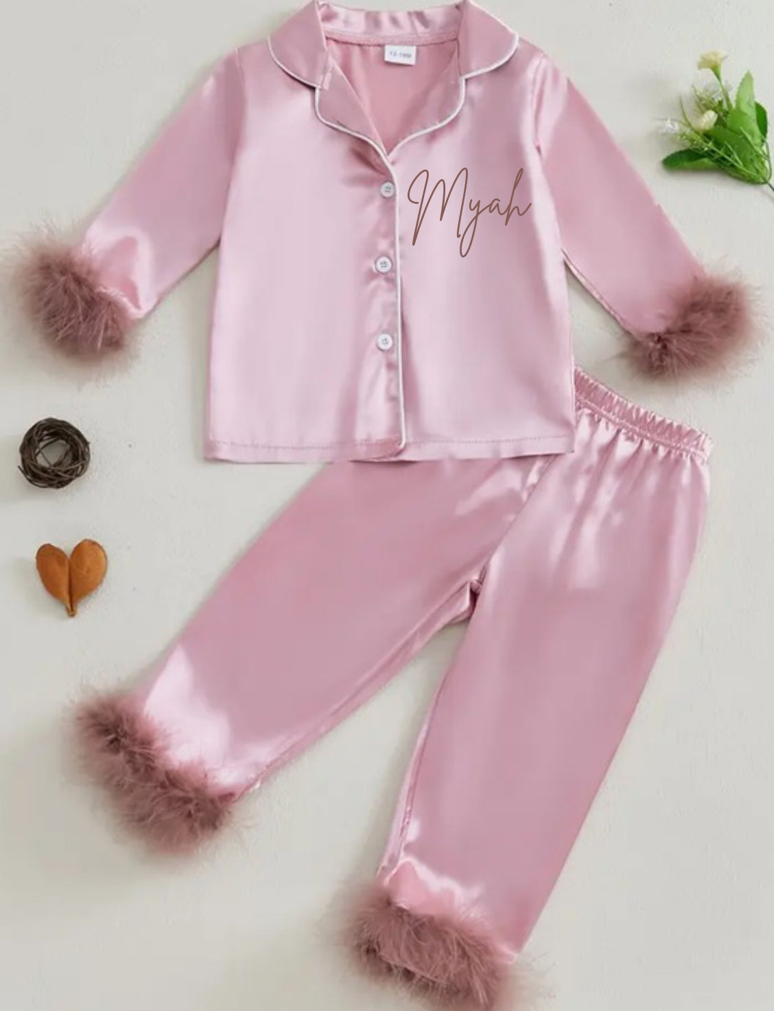 Pink satin personalised pyjamas