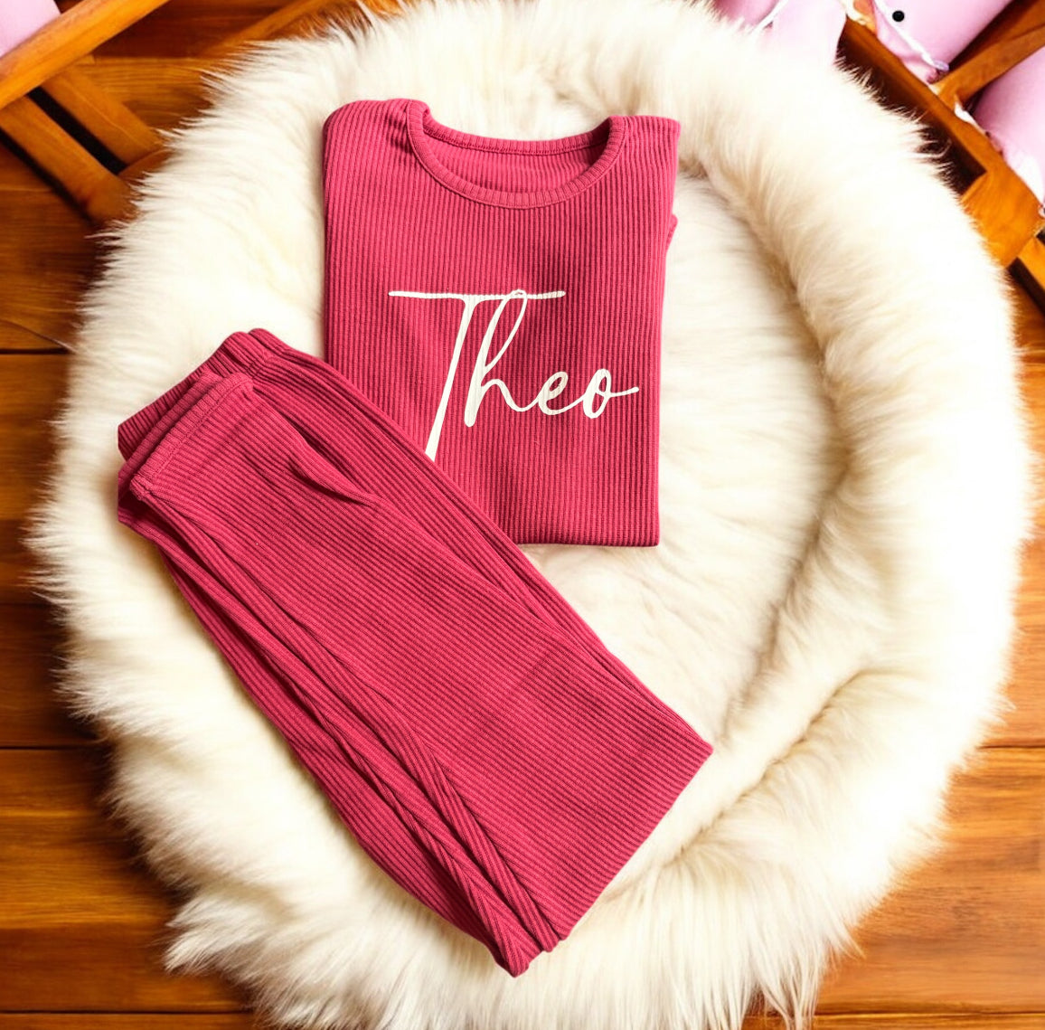 Red personalised ribbed loungeset