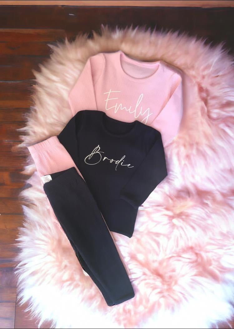 Personalised ribbed loungeset (multiple colours)