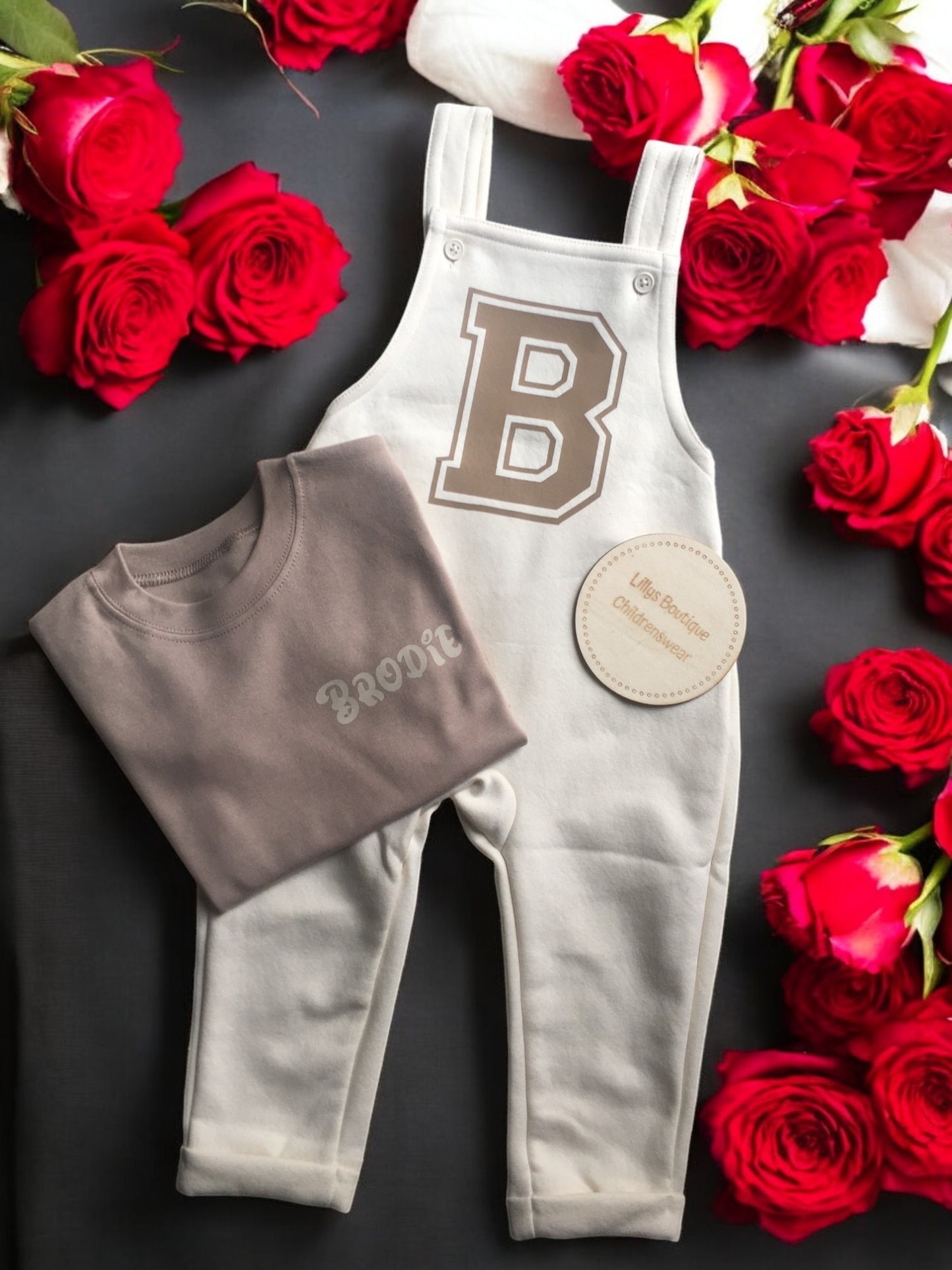 Personalised fleeced lined dungaree & t shirt set