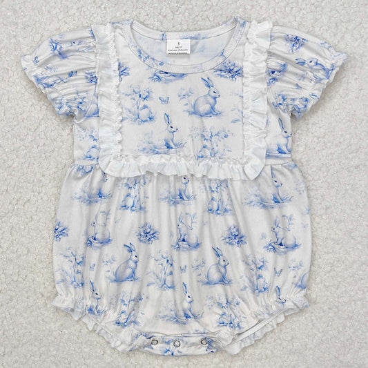 Blue & White Rabbit Printed Laced Vest