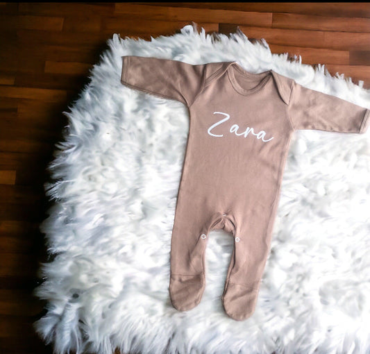 Warm taupe personalised baby grow