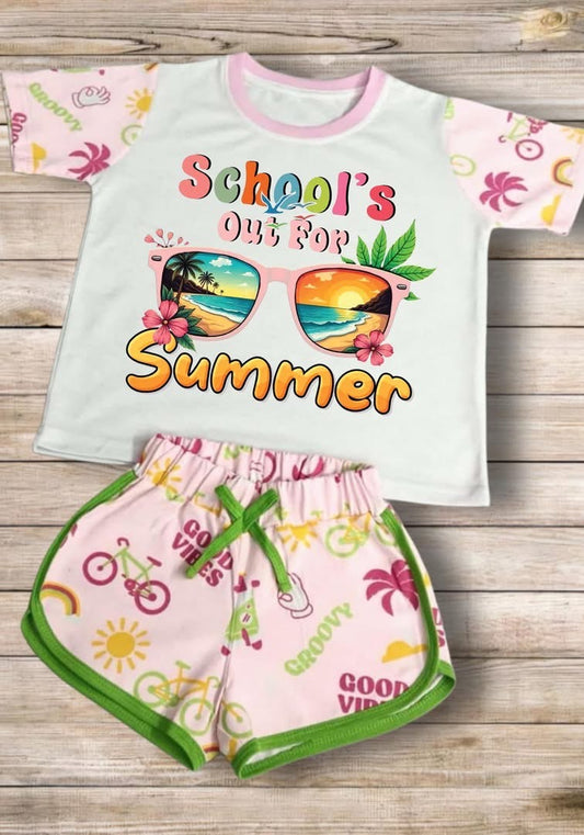 Schools out for summer shorts set - pink
