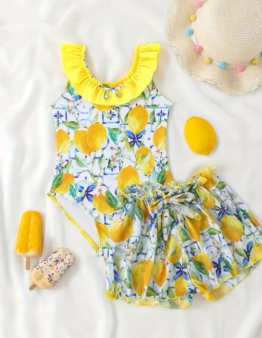 Lemon swimsuit and shorts set