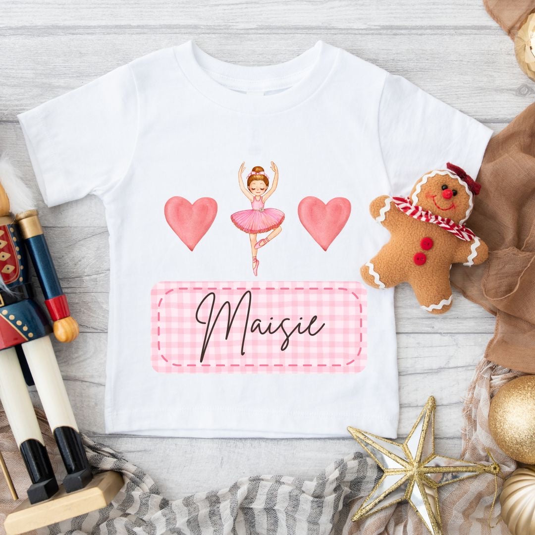 Personalised heart ballerina t shirt