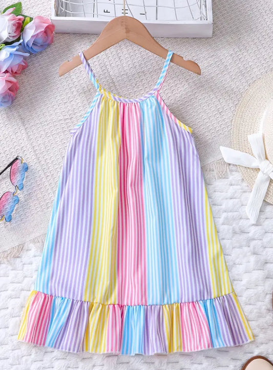 Strap frilled rainbow dress