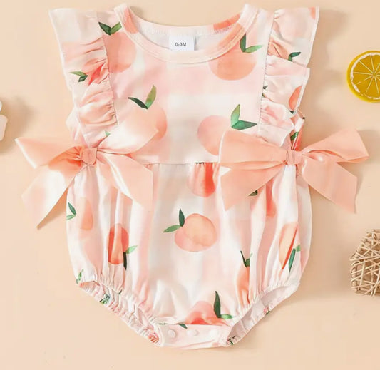 Little peach double Italian bow romper