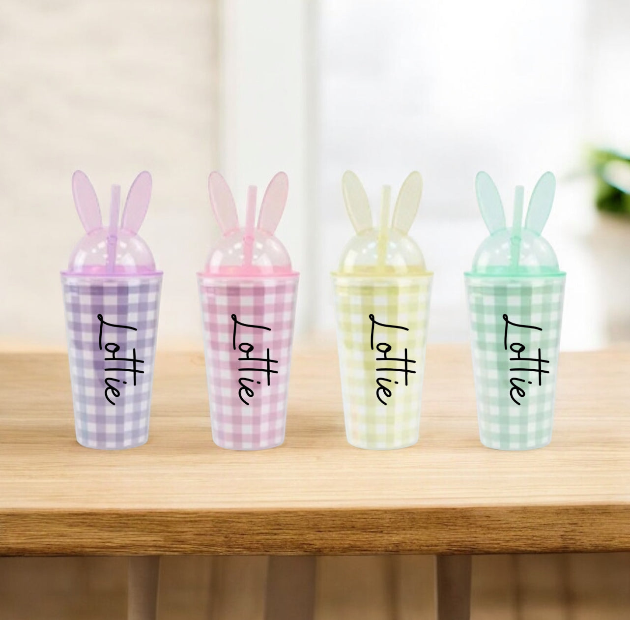 PERSONALISED GINGHAM EASTER TUMBLER & STRAW 450ML