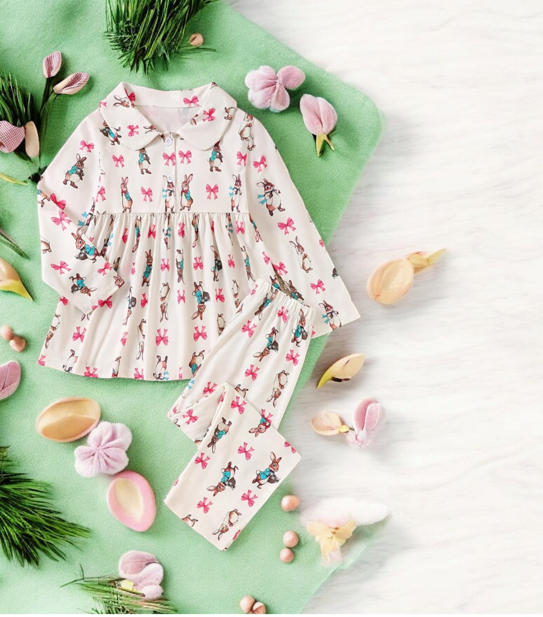 EASTER 2026 SAMPLE SALE STOCK - rabbit and bows pyjamas 5/6Y