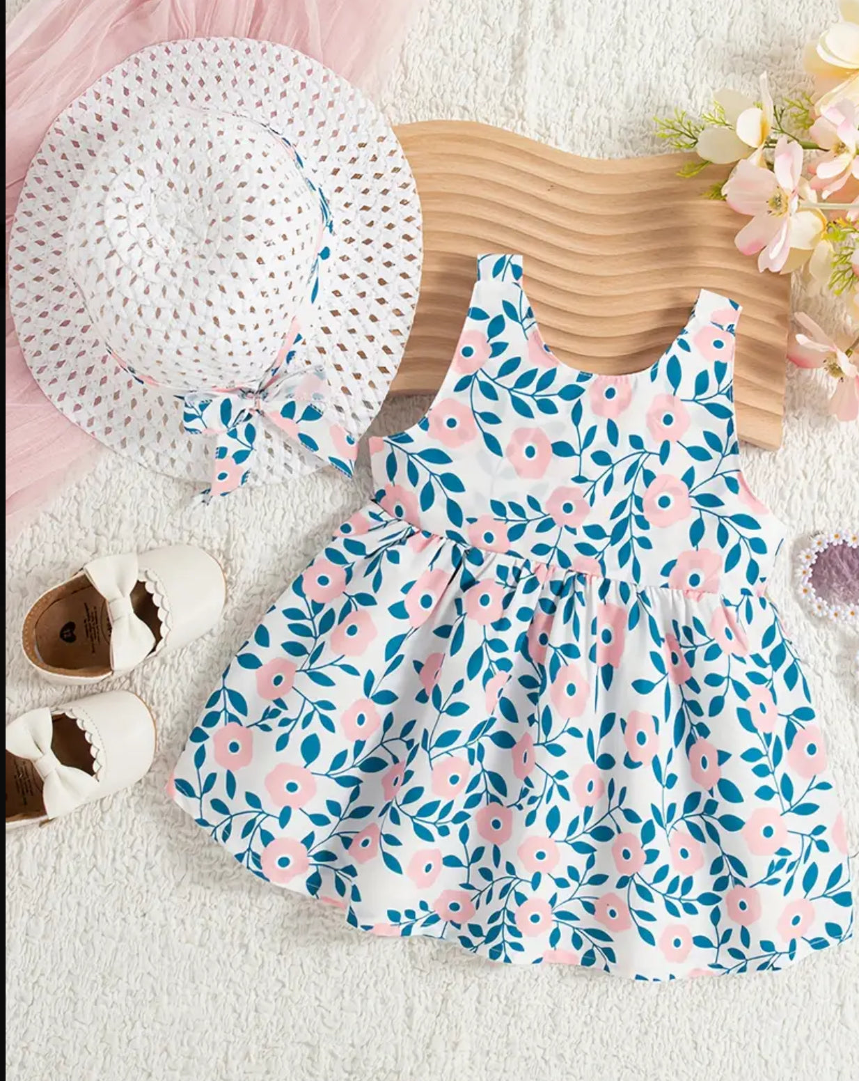 FLORAL BOW BACK DRESS & HAT SET