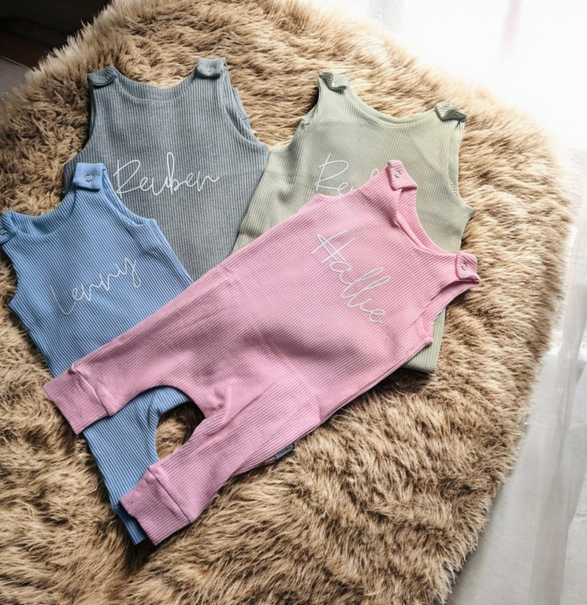 Personalised ribbed dungarees