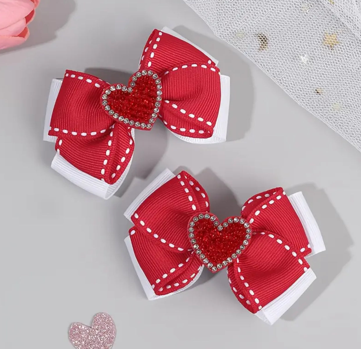 2pcs HEART HAIR BOWS
