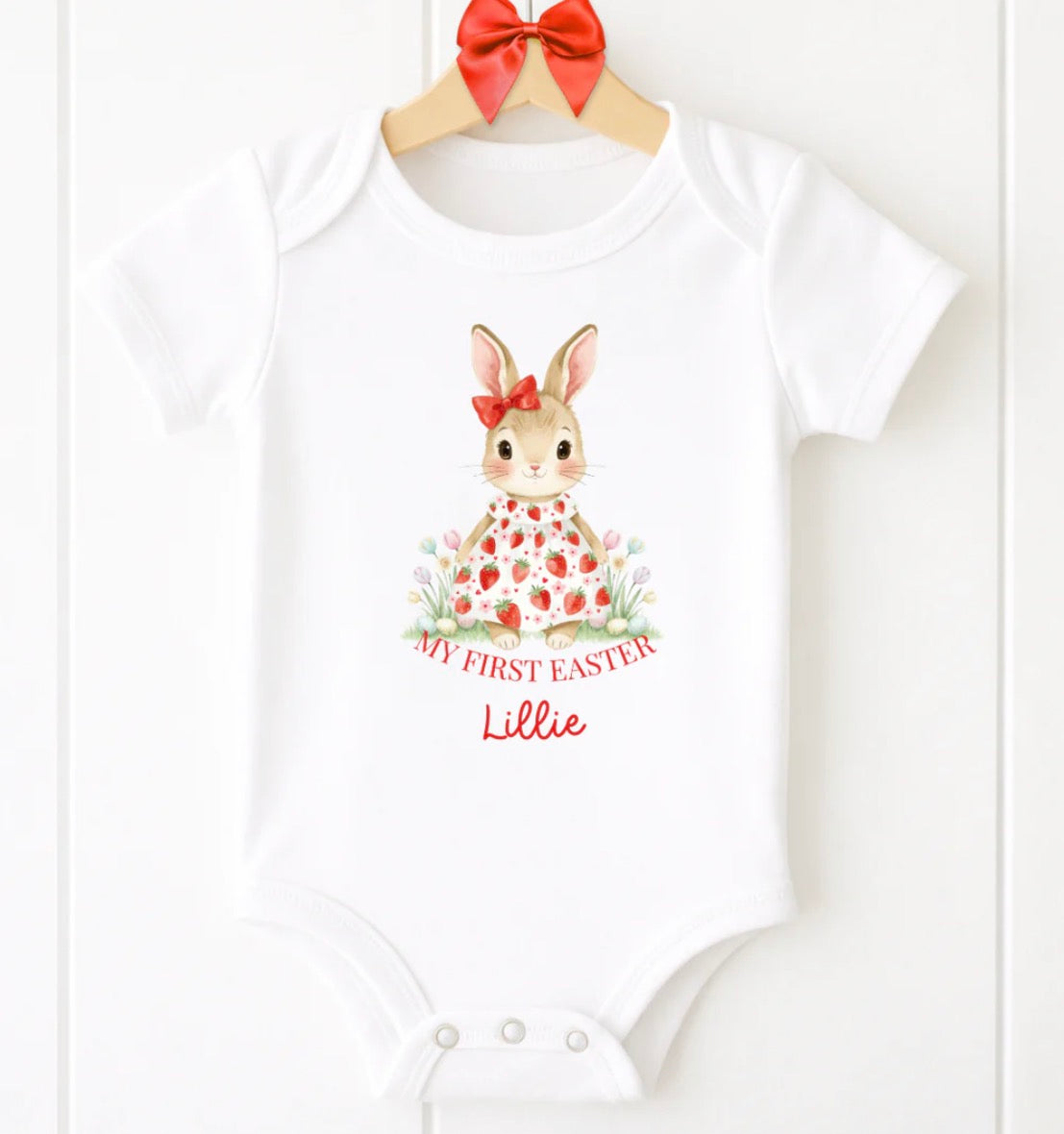 STRAWBERRY BUNNY PERSONALISED 1ST EASTER VEST