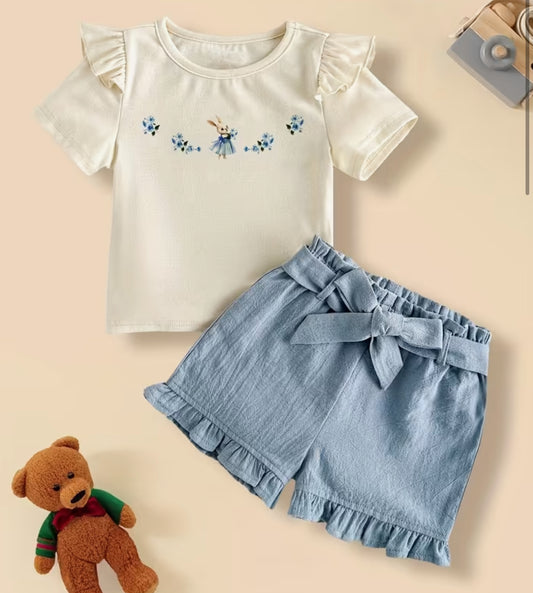 Little blue bunny shorts set