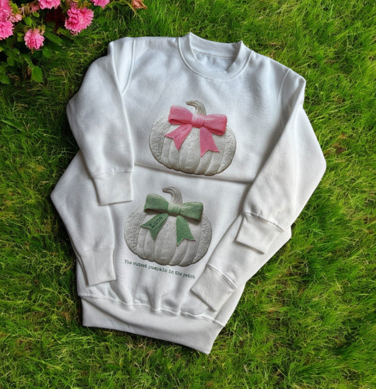 Knitted pumpkin “cutest pumpkin on the patch” personalised sweatshirt
