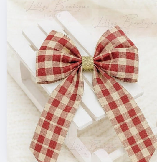 Tartan gold glitter bow