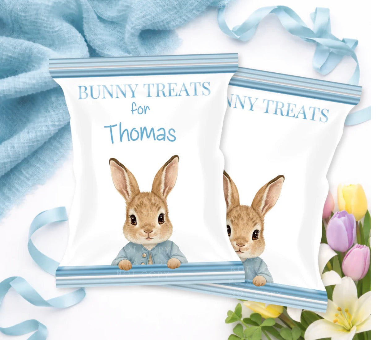 FILLED PERSONALISED EASTER TREAT PACKET - BLUE