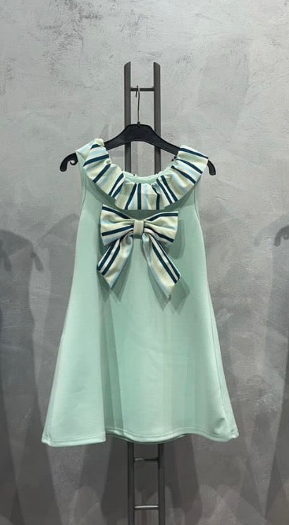 MINT BOW BACK PINSTRIPE DRESS