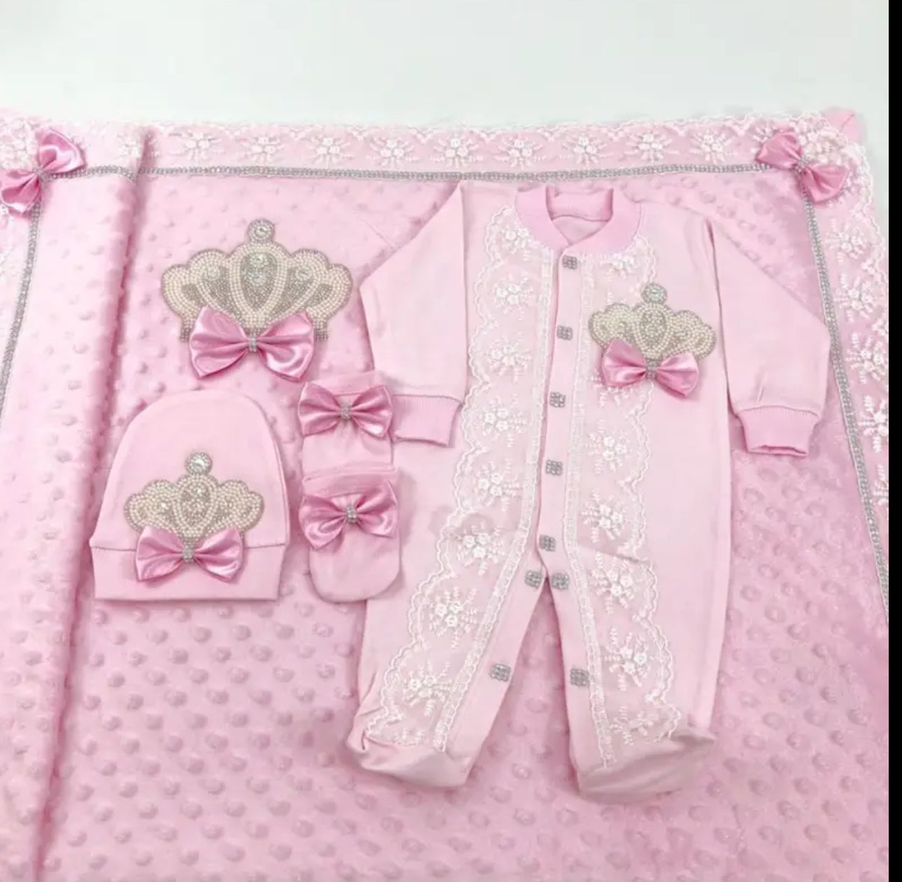 BABY GROW, BLANKET, HAT & MITTENS SET