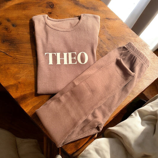 Chocolate brown embroidery effect loungeset