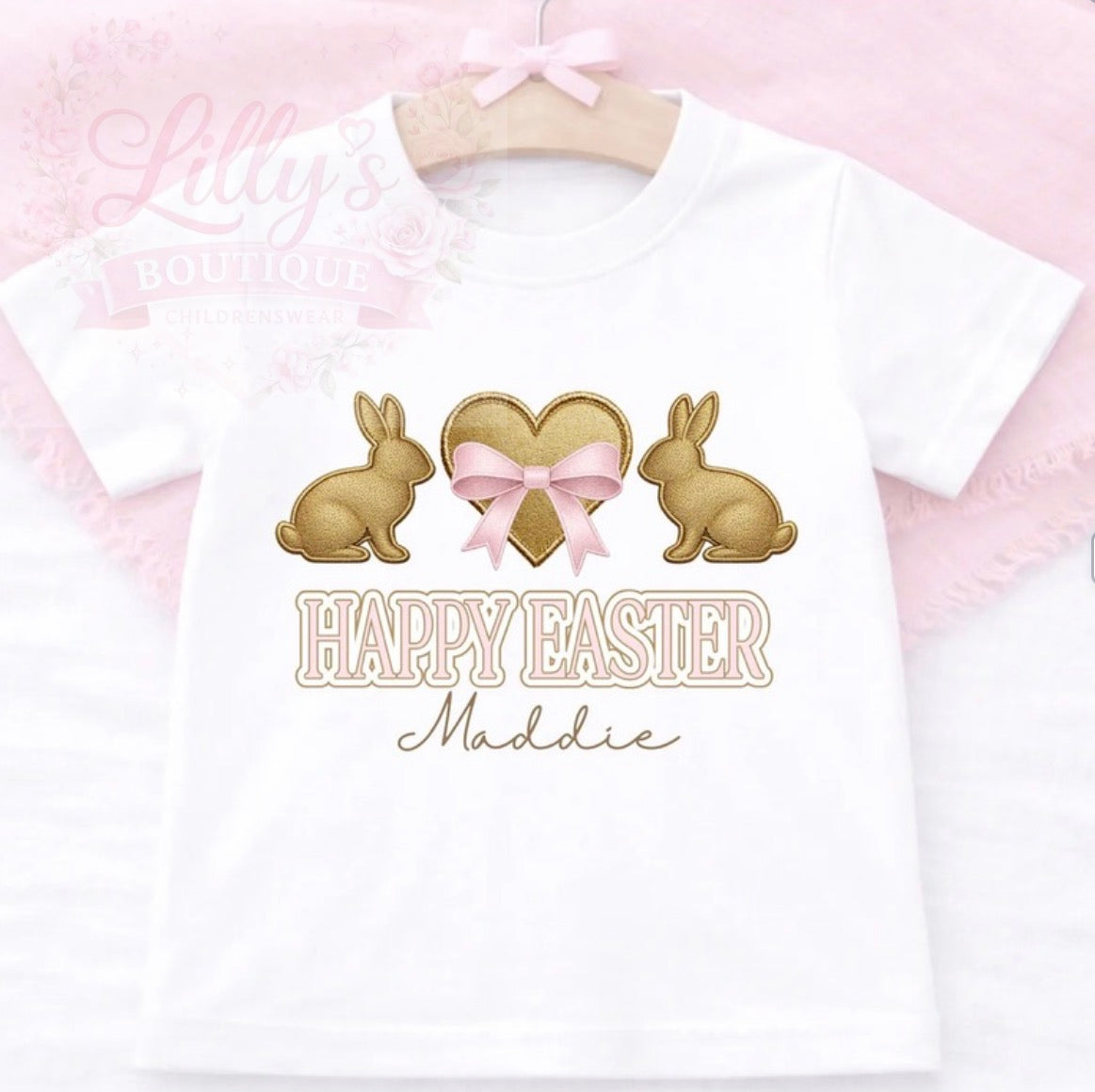 GOLDEN BUNNY EASTER PERSONALISED T SHIRT