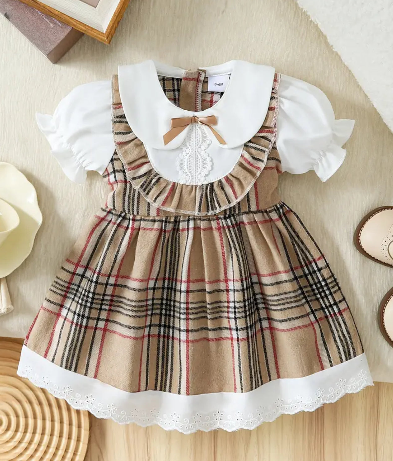 CARAMEL TARTAN DRESS