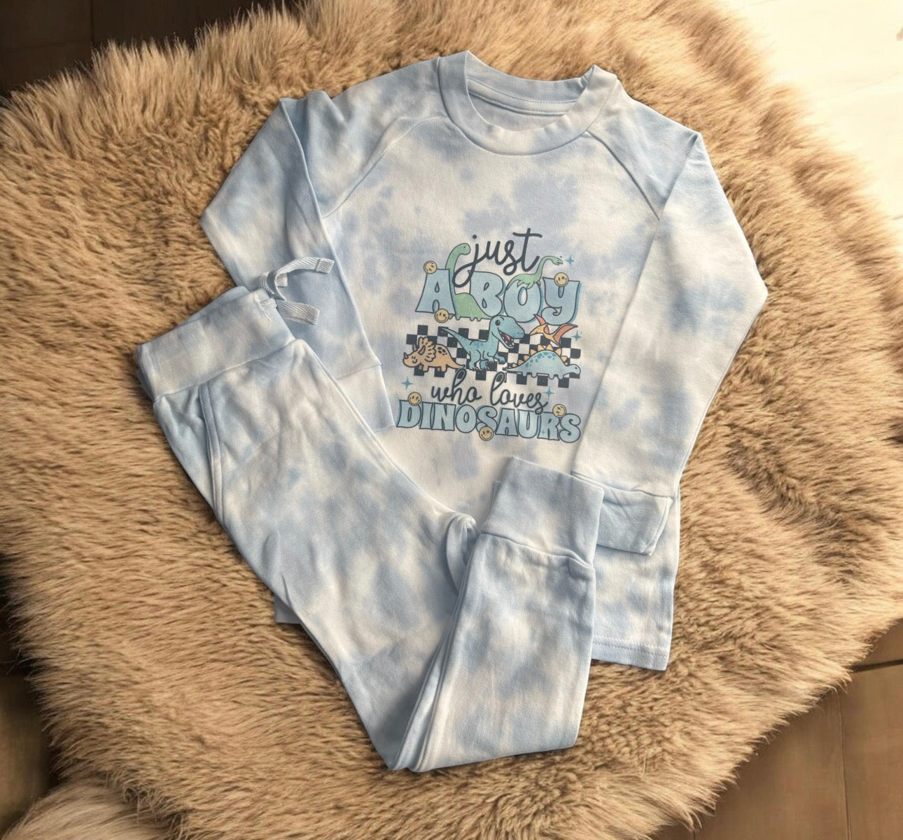 JUST A BOY WHO LOVES DINOSAURS BLUE TYE DYE LOUNGESET