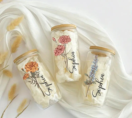Personalised birthday flower glass Libby can