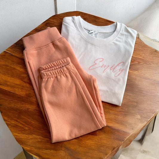 Personalised dusty pink Tshirt and jogger set