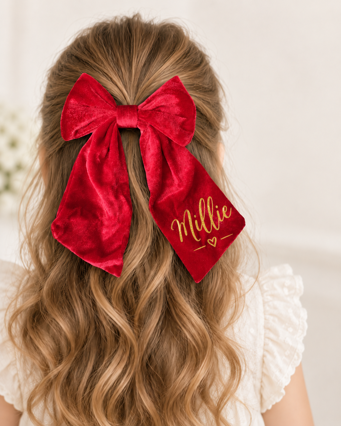 GOLD GLITTER PERSONALISED CHRISTMAS VELVET BOW