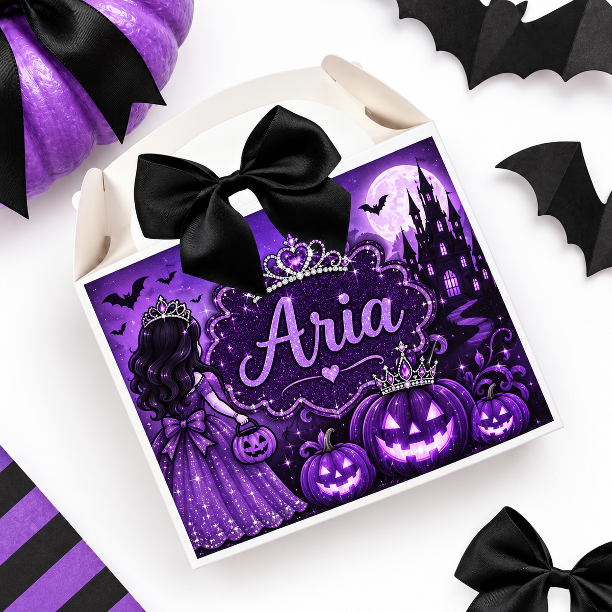 PURPLE PRINCESS PERSONALISED TREAT BOX - filled