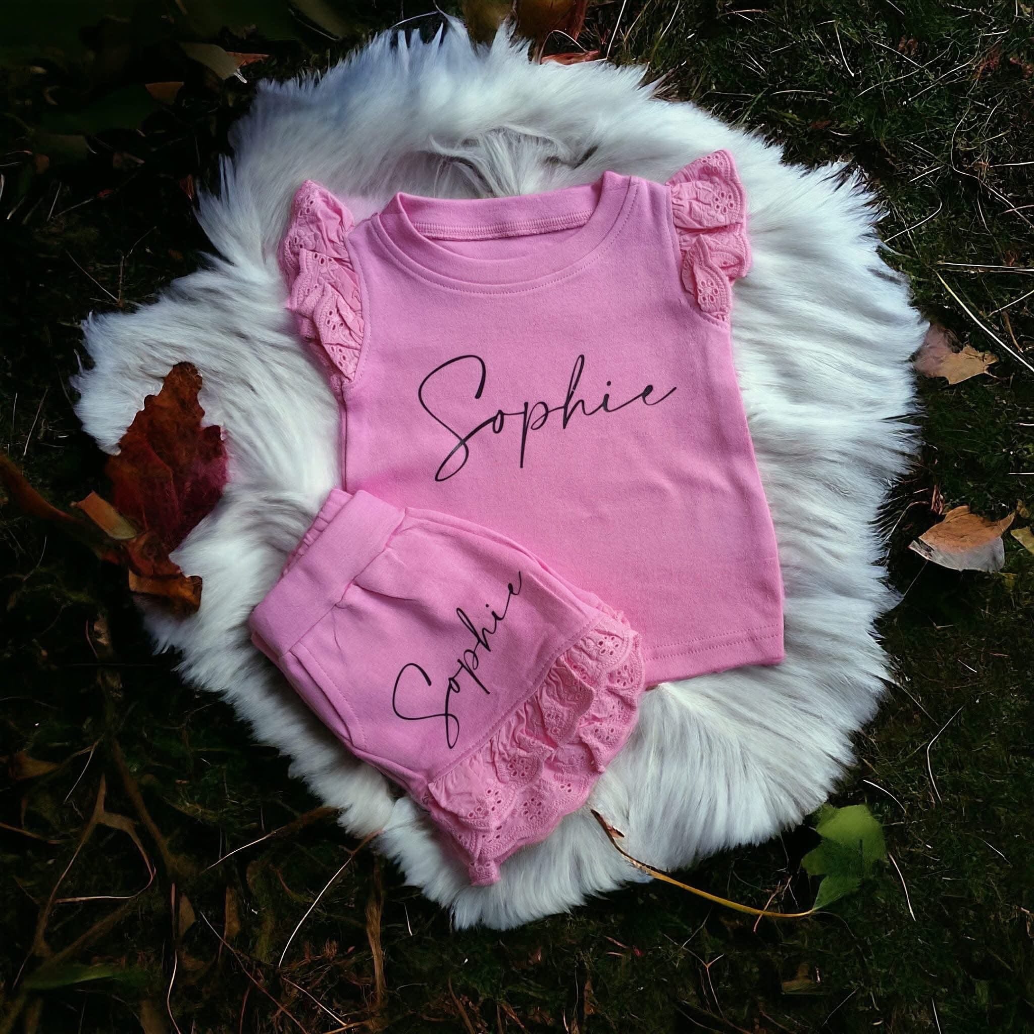 PERSONALISED FRILLED SHORTS SET - PINK