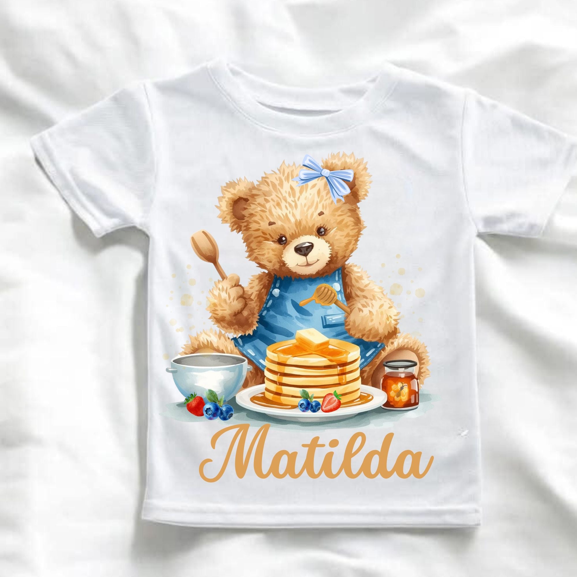 PANCAKE BOW BEAR PERSONALISED T SHIRT