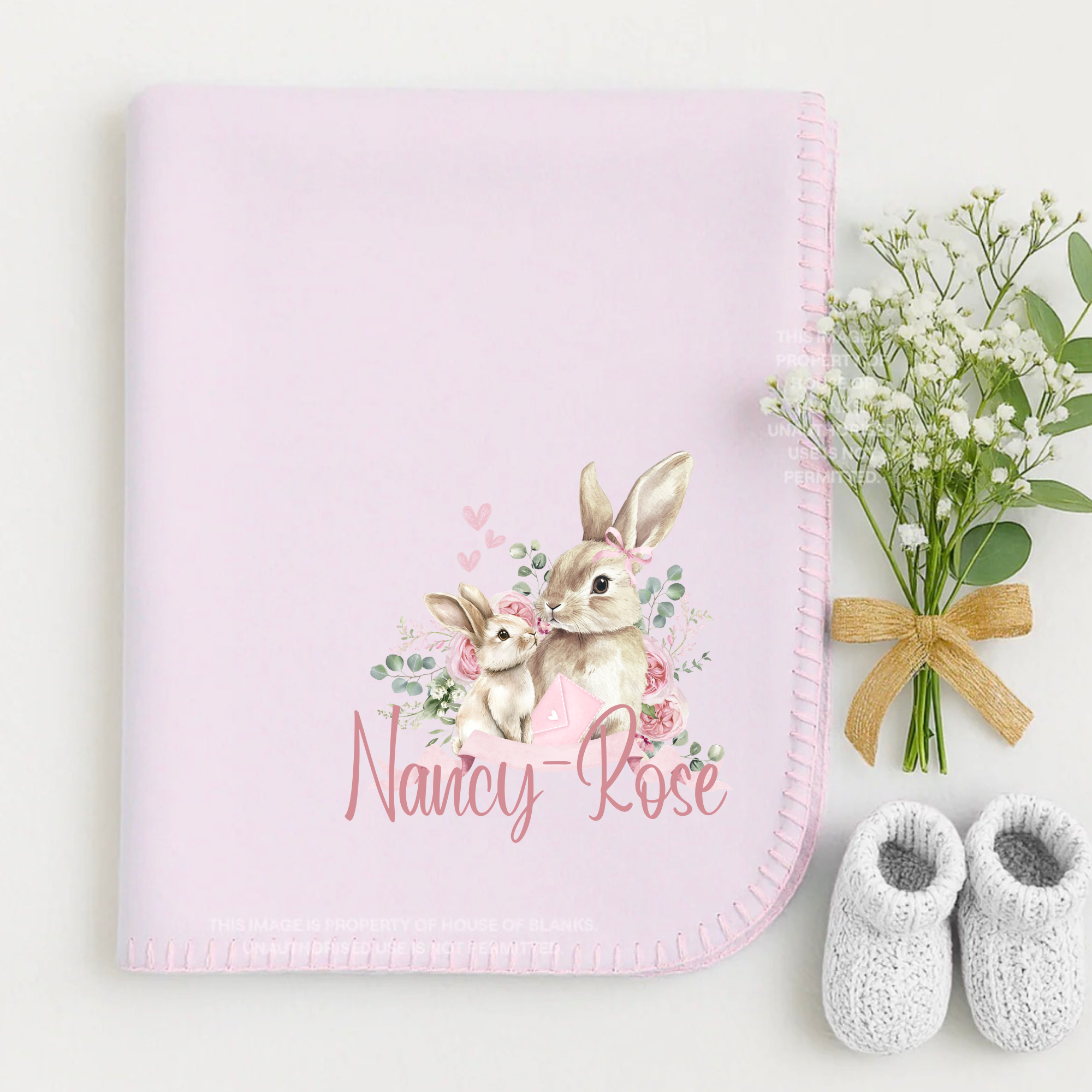 PERSONALISED MOTHER BABY RABBIT BLANKET