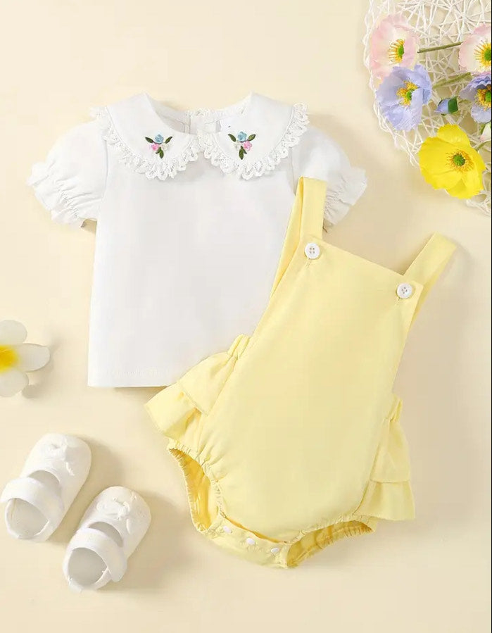 Lemon Romper & Embroidered T-Shirt Set