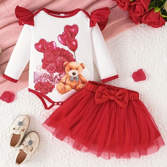 Valentines printed vest & Tutu Set