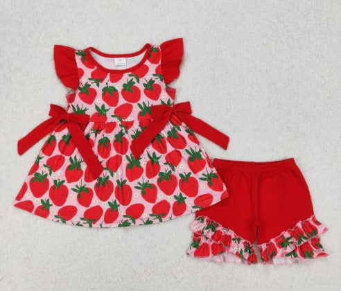 Little Strawberry Frilled Shorts Set