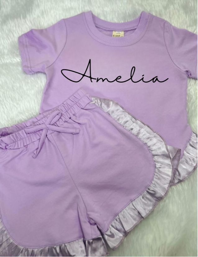 Satin Frilled Personalised Shorts Set