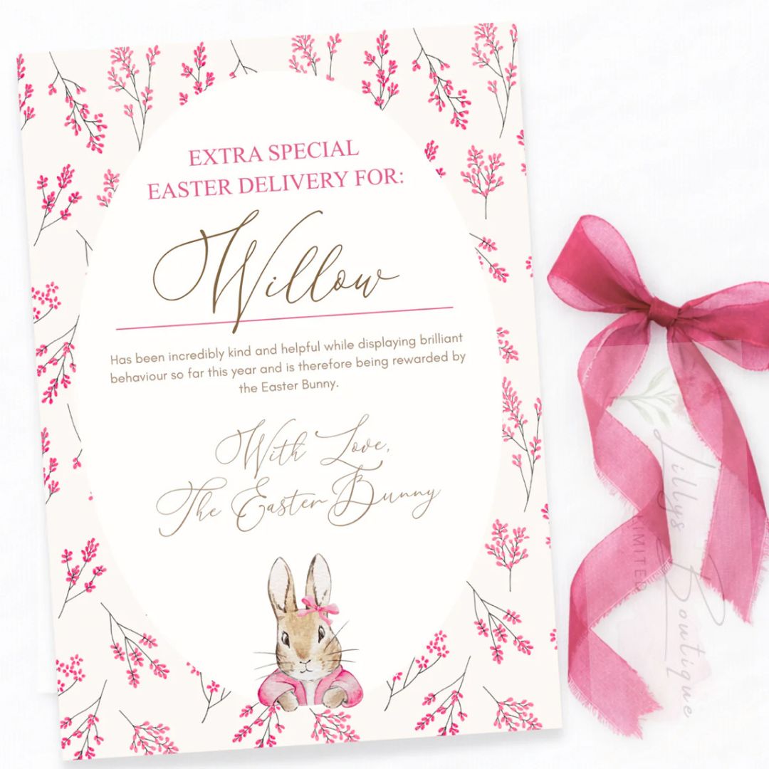 FLORAL BUNNY PERSONALISED CERTIFICATE (CARD) - PINK