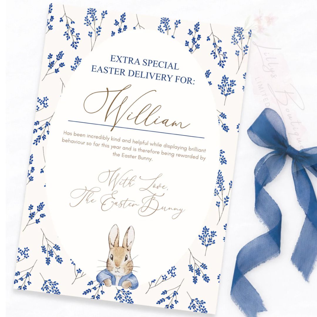 FLORAL BUNNY PERSONALISED CERTIFICATE (CARD) - BLUE