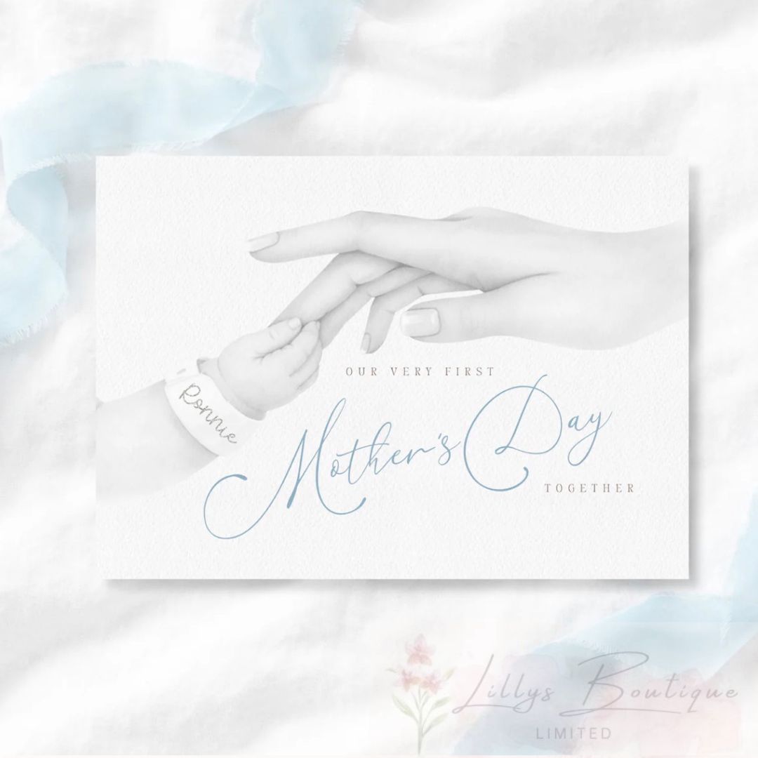 PERSONALISED OUR FIRST MOTHERS DAY A4 PRINT (on photocard) PINK OR BLUE